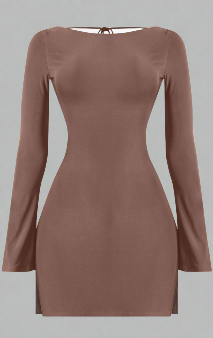 T-T brown long sleep open back