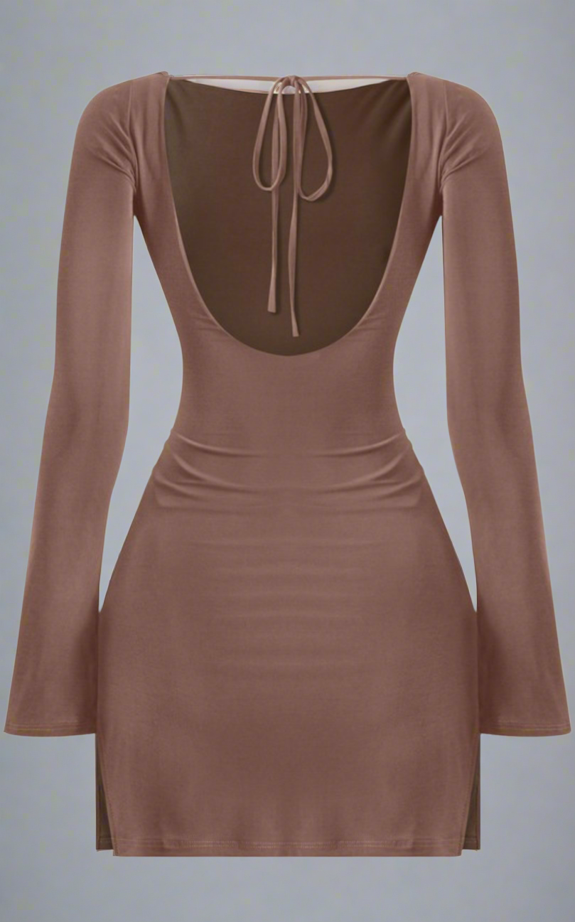 T-T brown long sleep open back